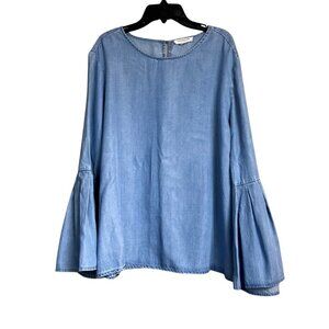 BeachLunchLounge Top Chambray Blue Size Large Women's Bell Sleeves